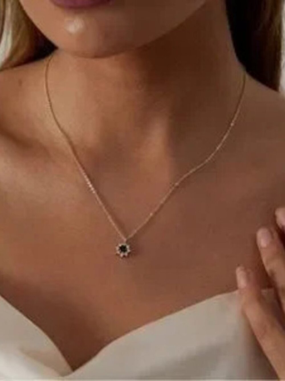 14k Gold Plated Blue CZ Flower Pendant Necklace